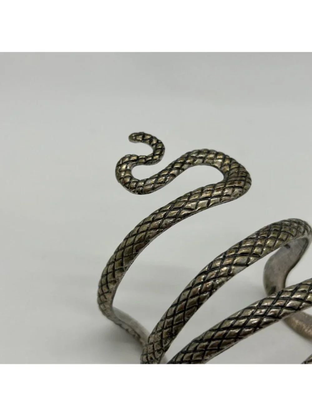 Vintage Snake Cuff Bracelet Gothic Punk Serpent Silver-tone Adjustable Bangle - Picture 5 of 10